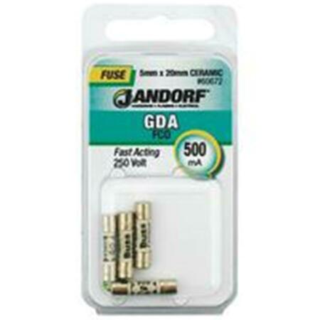 JANDORF UL Class Fuse, GDA Series, Fast-Acting, 0.5A, 250V AC 3398336